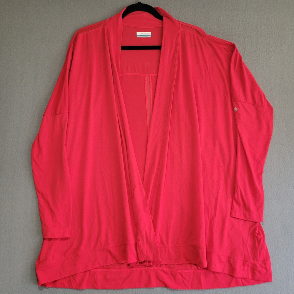 Columbia Womens Red Open Front Cardigan Lightweight Mesh Back Large Outdoors